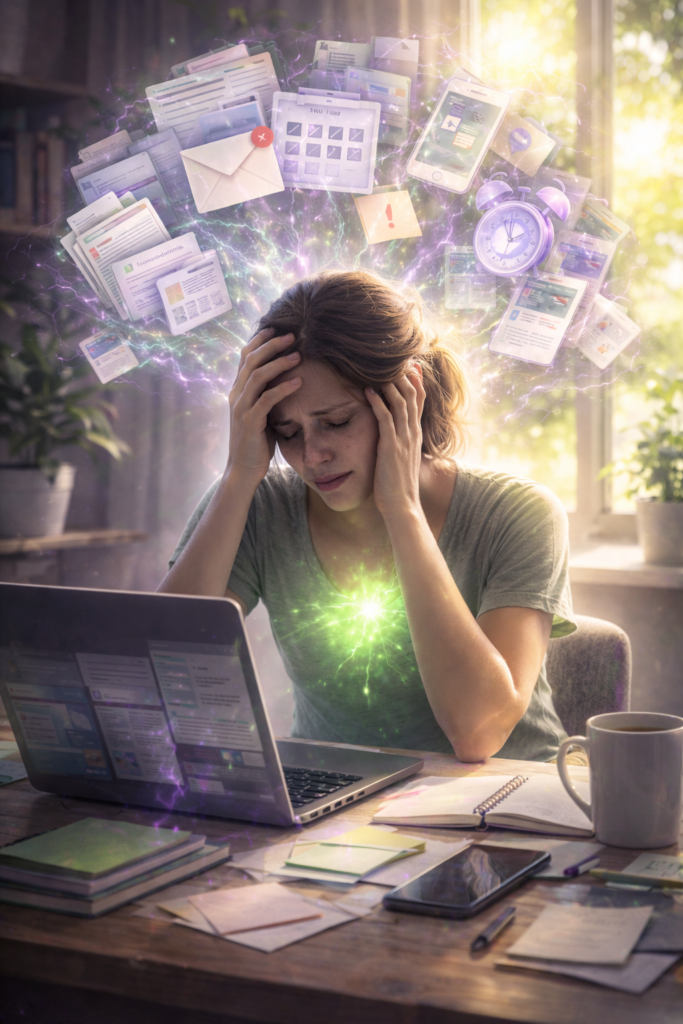 Mujer con saturación mental